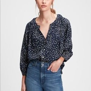Long sleeve navy floral blouse